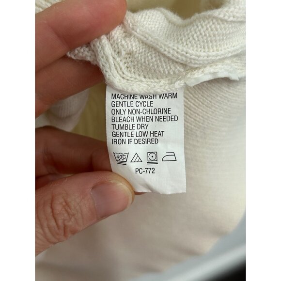 Izod Mens Cable Knit V-Neck Sweater Cotton White Classic Design Sz L - Picture 6 of 9